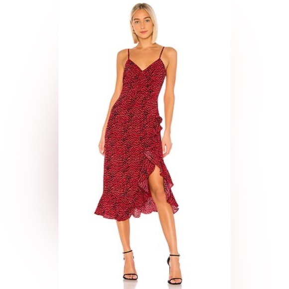 Bardot Lexi Midi Dress in Red Leopard L/10 - Picture 1 of 10